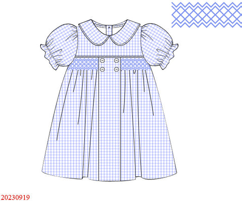 Girls Blue Windowpane Smocked Dress