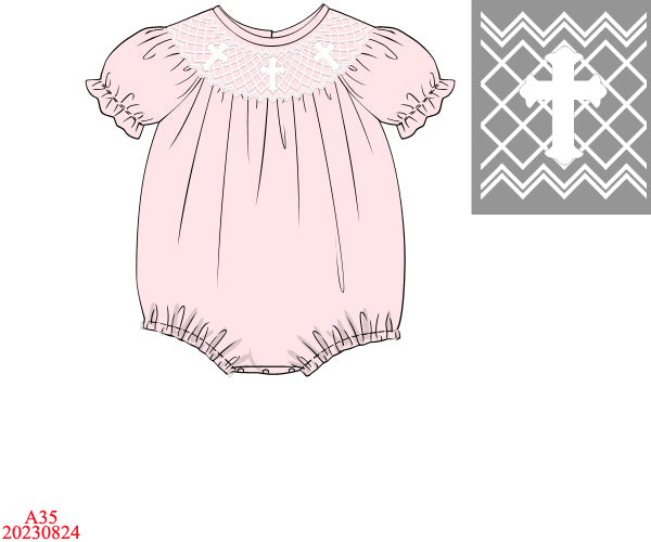 Girls Pink Smocked Cross Bubble