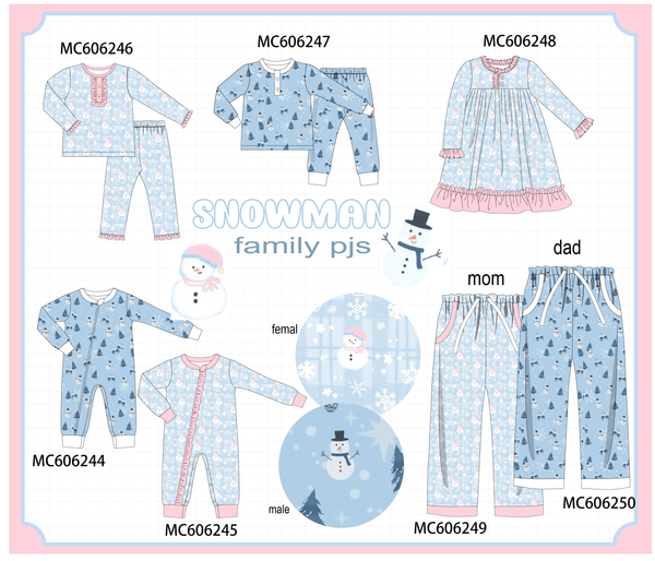 PO95 Blue snowman print pajama collection