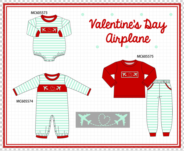PO95 Blue stripe valentine's day airplane embroidery collection