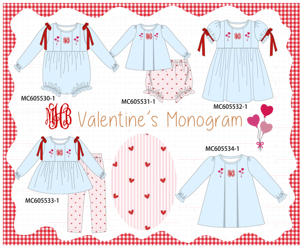 PO95 Blue valentine's day heart monogram embroidery collection
