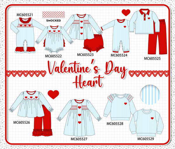 PO95 Blue valentine's day heart smocked collection