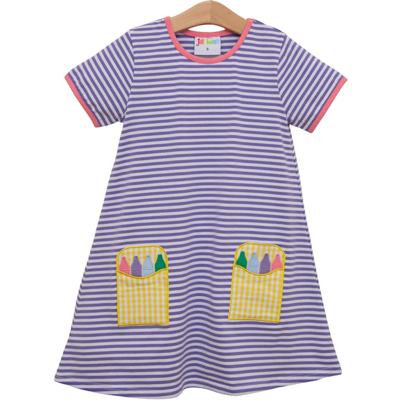 Jellybean BTS - Crayon Pocket Dress Purple Stripe