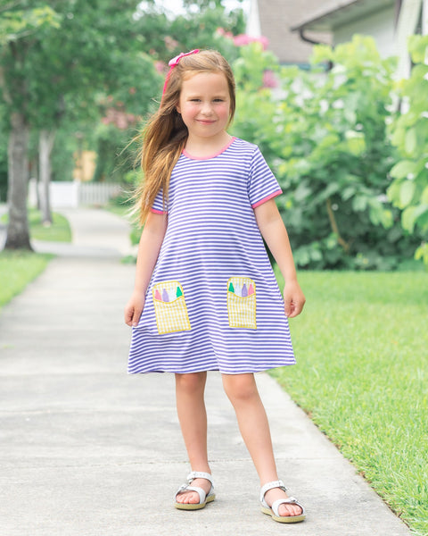 Jellybean BTS - Crayon Pocket Dress Purple Stripe