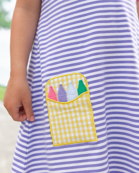 Jellybean BTS - Crayon Pocket Dress Purple Stripe