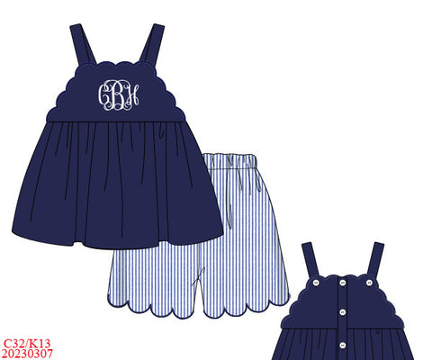 Girls Nautical Navy Shorts Set