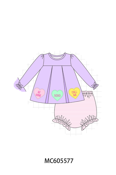 PO95 Purple valentine's day heart applique stripe collection