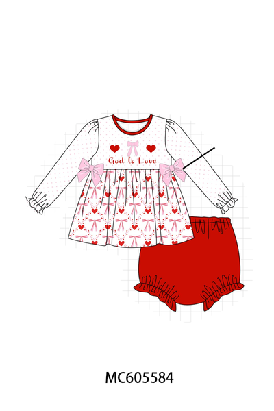 PO95 Red god is love heart embroidery ruffle collection