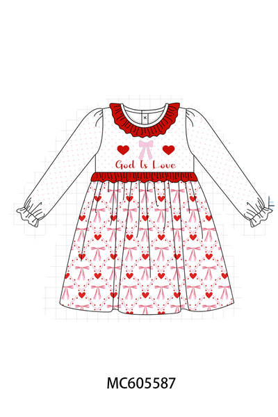 PO95 Red god is love heart embroidery ruffle collection