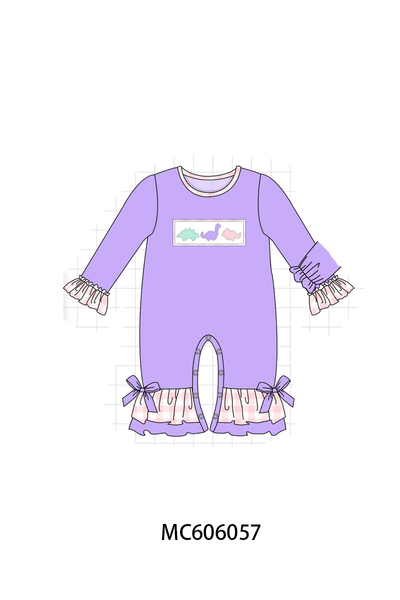 PO95 Purple&mustard dinosaur applique gingham collection