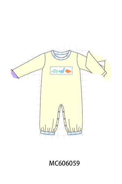 PO95 Purple&mustard dinosaur applique gingham collection