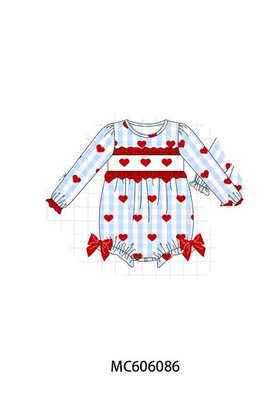 PO95 Blue heart embroidery gingham collection