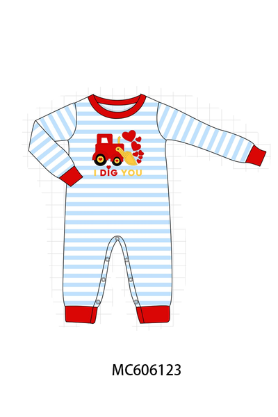 PO95 Blue stripe I dig you excavator applique collection