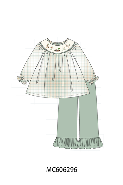 PO95 Sage duck embroidery plaid collection 1