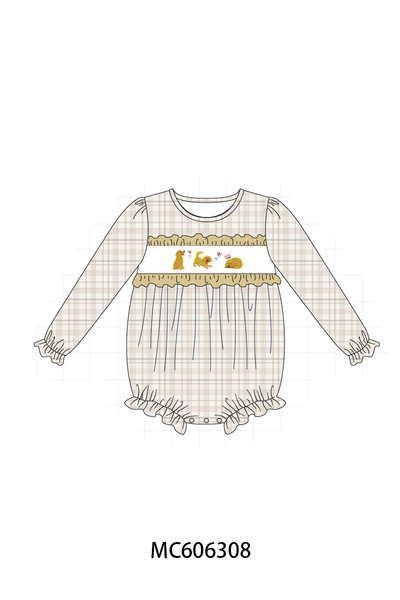 PO95 Brown puppy embroidery plaid collection