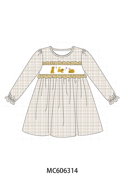 PO95 Brown puppy embroidery plaid collection
