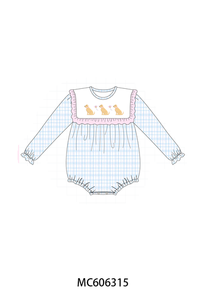 PO95 Blue puppy embroidery plaid collection
