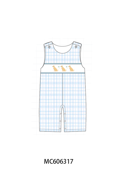 PO95 Blue puppy embroidery plaid collection