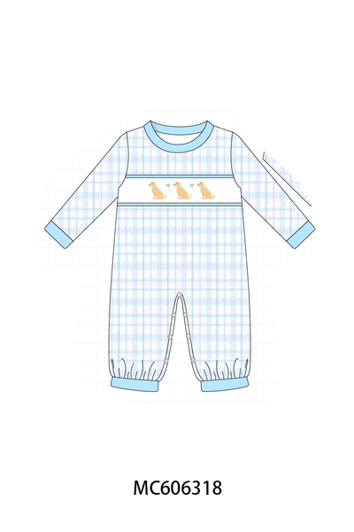 PO95 Blue puppy embroidery plaid collection
