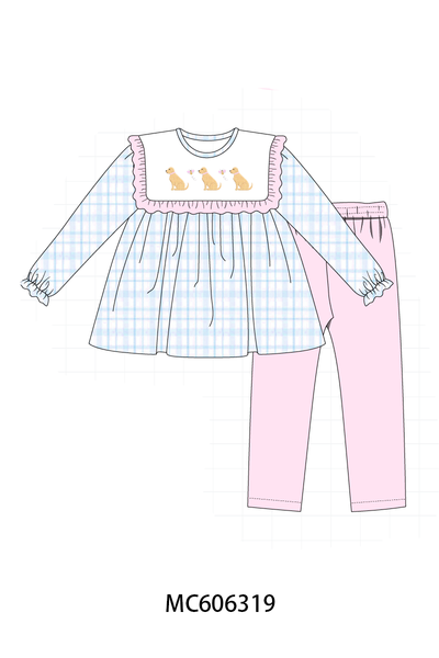 PO95 Blue puppy embroidery plaid collection
