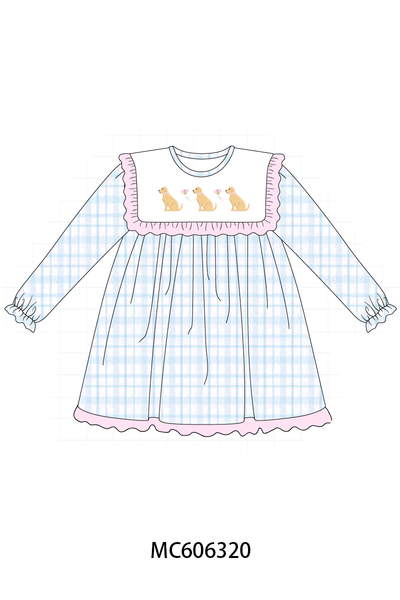 PO95 Blue puppy embroidery plaid collection
