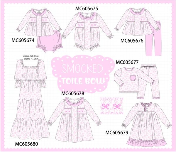 PO95 Pink bow smocked ruffle collection