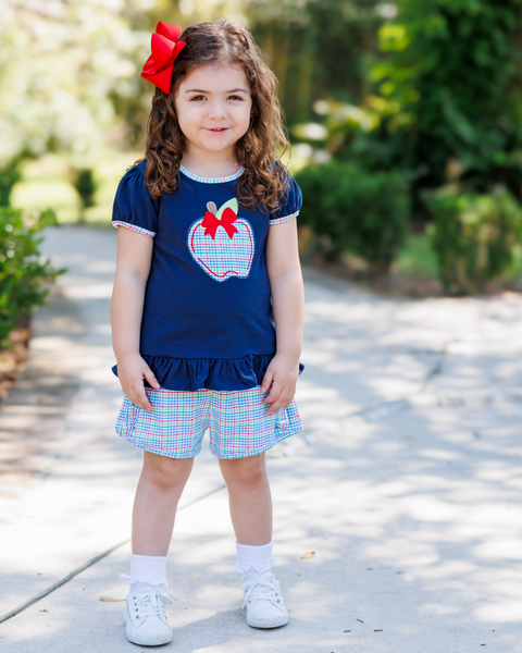 Jellybean BTS - Primary Plaid Apple Ruffle Short Set