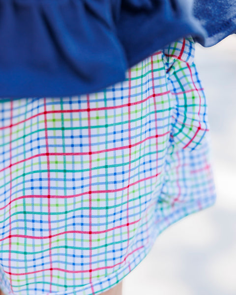 Jellybean BTS - Primary Plaid Apple Ruffle Short Set