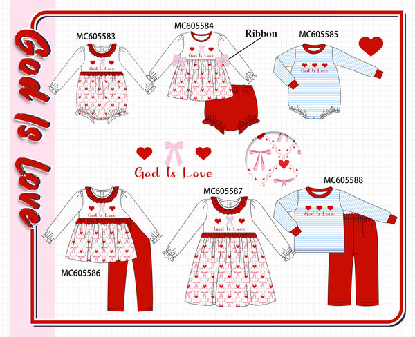 PO95 Red god is love heart embroidery ruffle collection