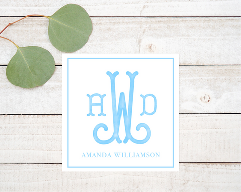 Blue Fishtail Monogram Gift Enclosure Tag