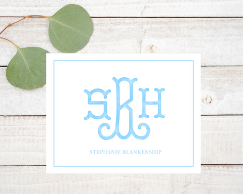 Blue Fishtail Monogram Folded Note